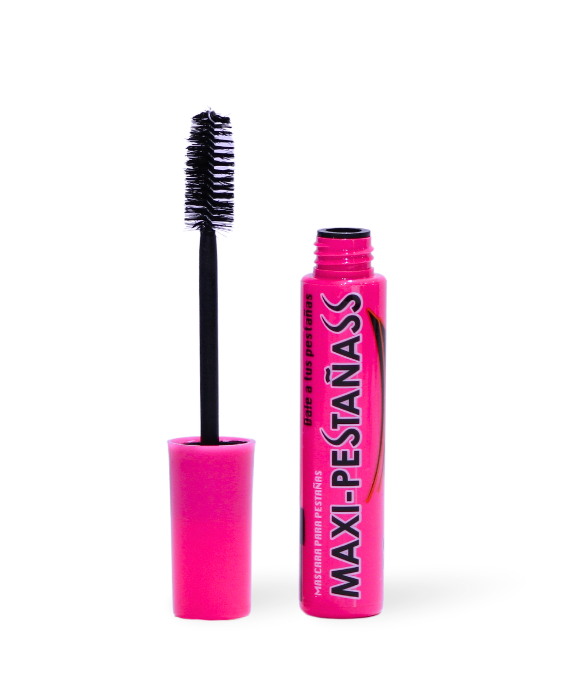 Rímel Maxi-Pestañas con Frambuesa y microfibras alargadoras aceites exóticos mascara rosa