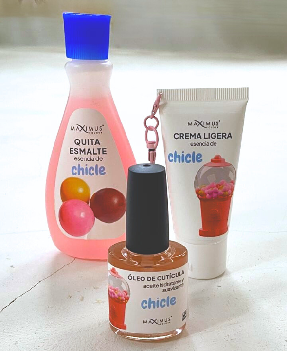 Set de Cuidado de Manos Maximus Colour – Esencia de Chicle (Quita esmalte + Aceite de cutícula + Crema)