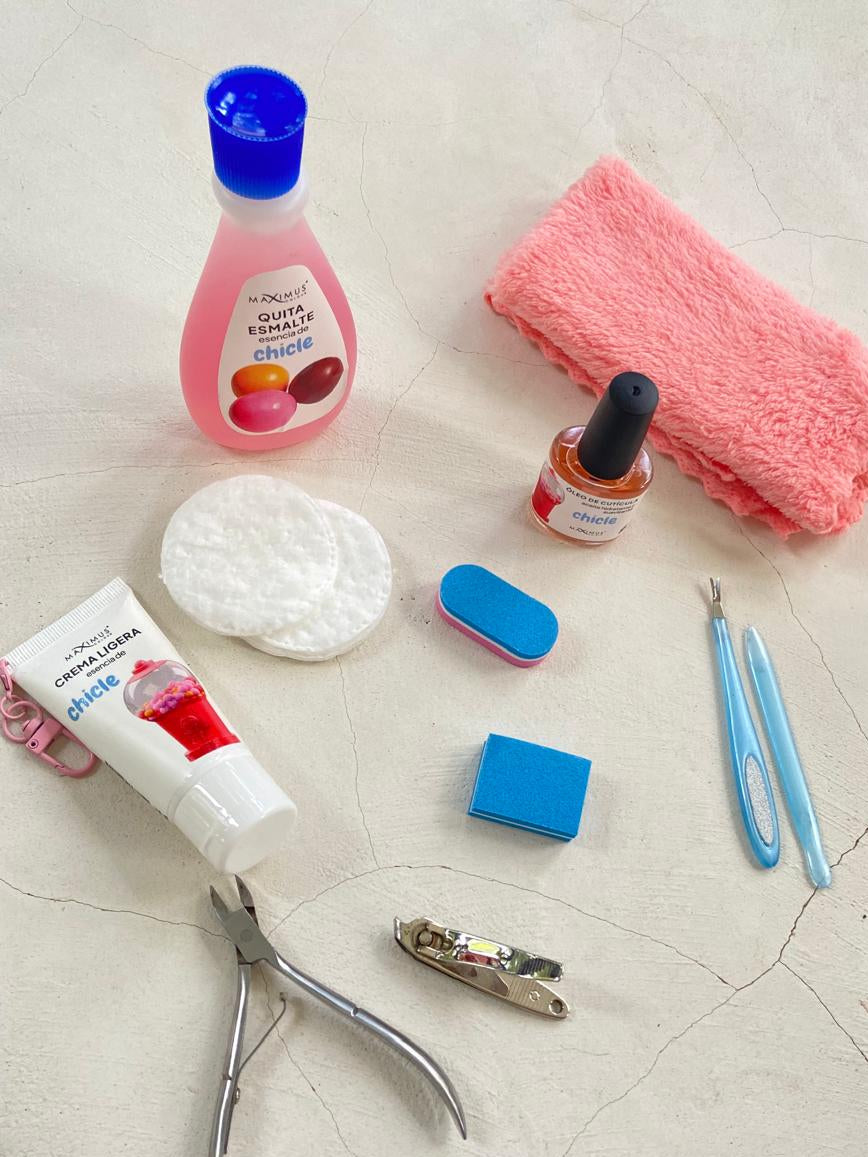 Set de Cuidado de Manos Maximus Colour – Esencia de Chicle (Quita esmalte + Aceite de cutícula + Crema)