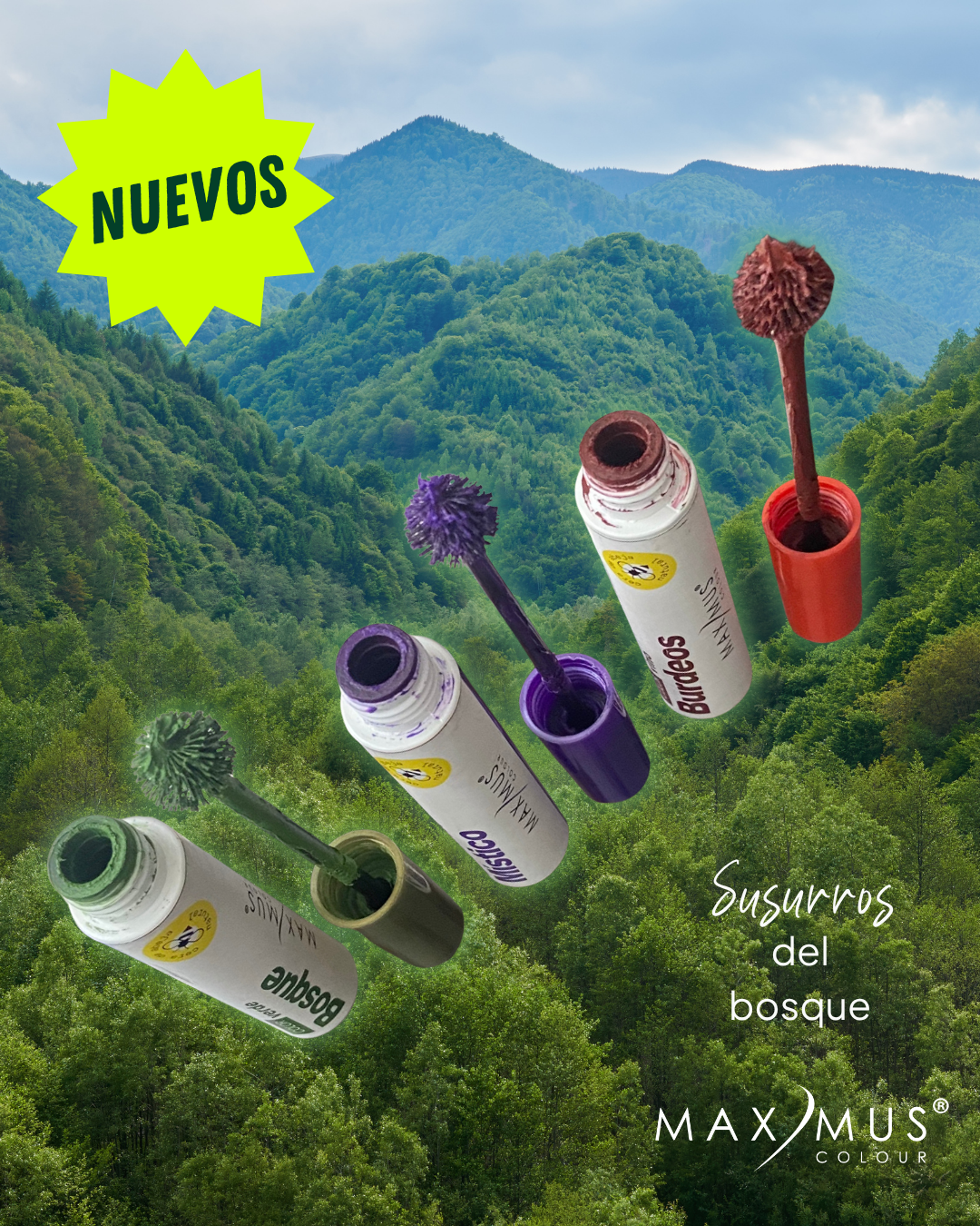 Mascara para pestañas tono VERDE BOSQUE con mamey y microfibras