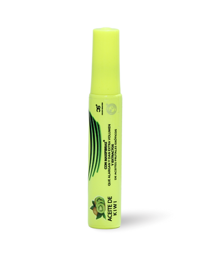 Rímel Maxi-Pestañas con Kiwi y microfibras alargadoras aceites exóticos mascara verde neon