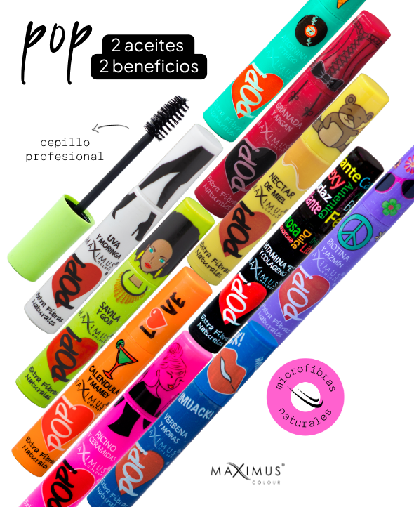 POP! Mascara para pestañas 2 aceites 2 beneficios- Cepillo Profesional