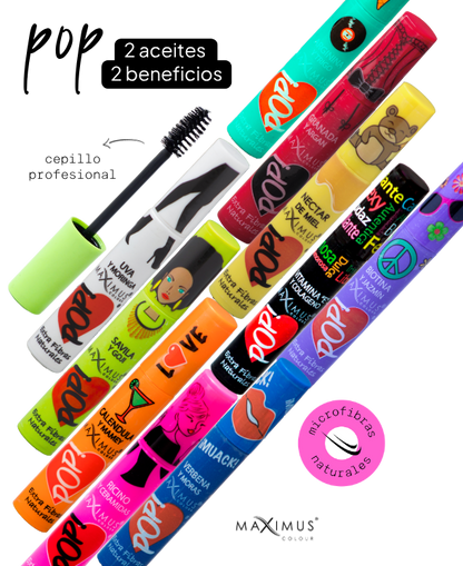 POP! Mascara para pestañas 2 aceites 2 beneficios- Cepillo Profesional
