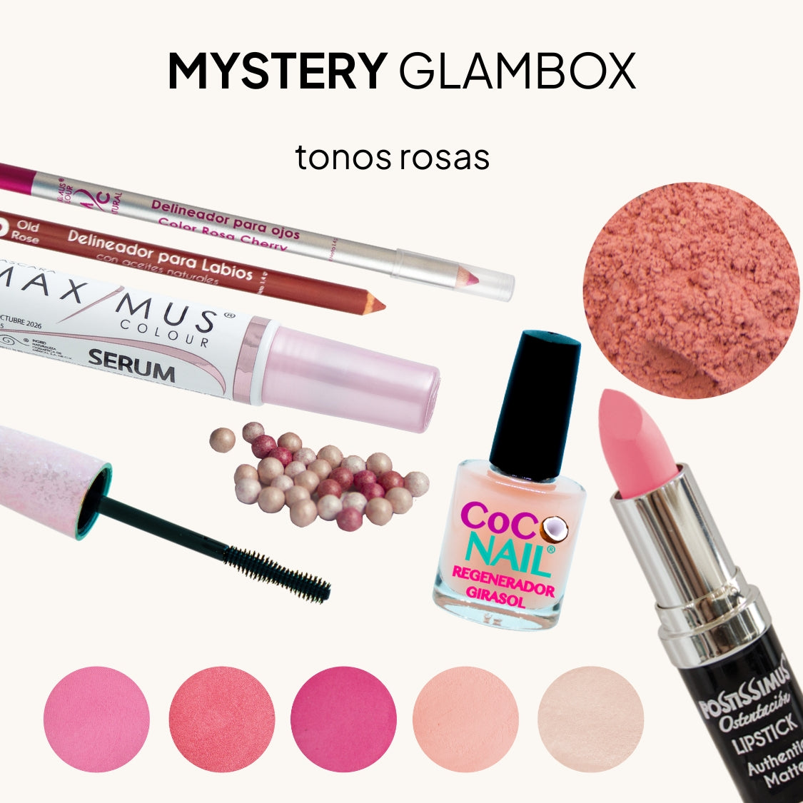 Mystery Glam Box - Bundle sorpresa 5 productos de maquillaje siempre contiene 1 rímel