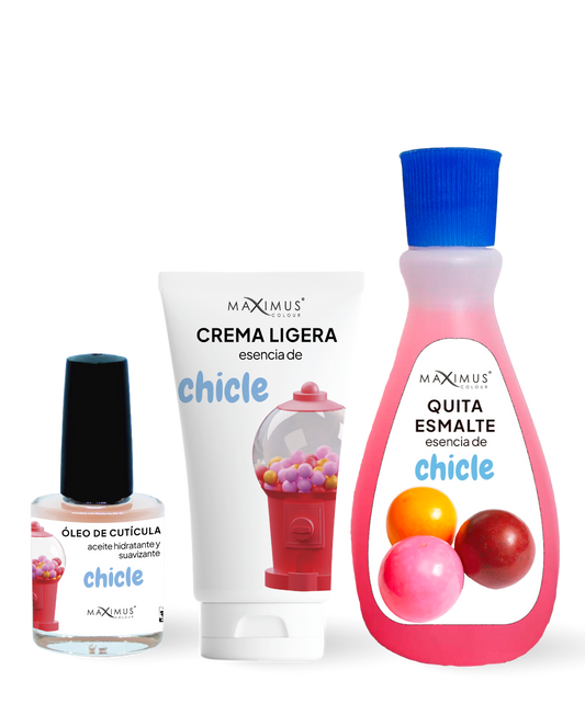 Set de Cuidado de Manos Maximus Colour – Esencia de Chicle (Quita esmalte + Aceite de cutícula + Crema)